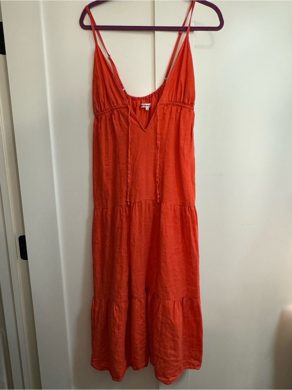 Reformation Odella linen dress in tomato red